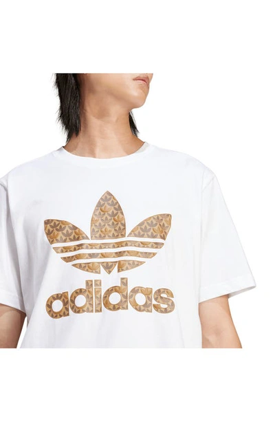 Shop Adidas Originals Mono Trefoil Logo Graphic T-shirt In White/ Earth Strata