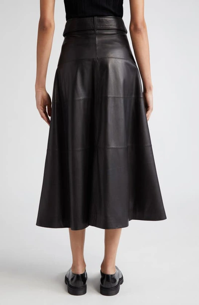 Shop Partow Alana Belted Leather A-line Midi Skirt In Black