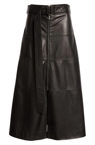 Shop Partow Alana Belted Leather A-line Midi Skirt In Black