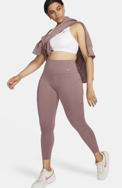 Shop Nike Dri-fit Go High Waist 7/8 Leggings In Smokey Mauve/ Black