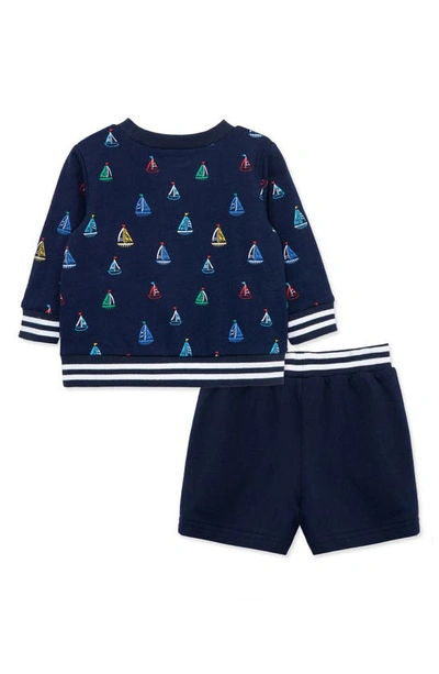 Shop Little Me Nautical Print Sweatshirt & Shorts Set In Blue