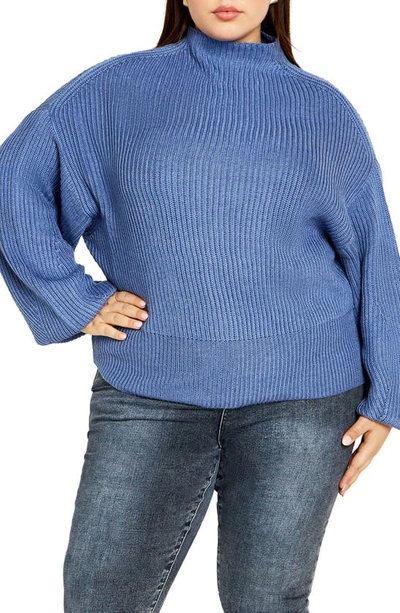 Shop City Chic Funnel Neck Sweater In Denim Blue Melange