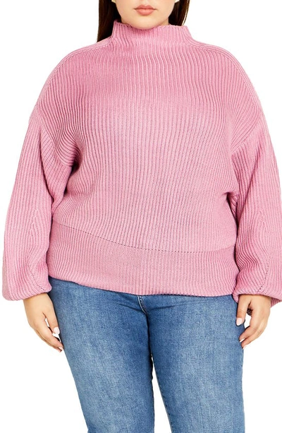 Shop City Chic Funnel Neck Sweater In Musk Melange