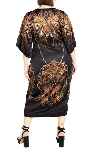 Shop City Chic Priscilla Print Twist Front Midi Dress In Black/ Gold Lavish