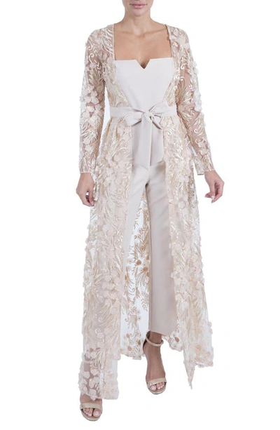 Shop Julia Jordan Floral Lace Long Sleeve Maxi Jumpsuit In Champagne