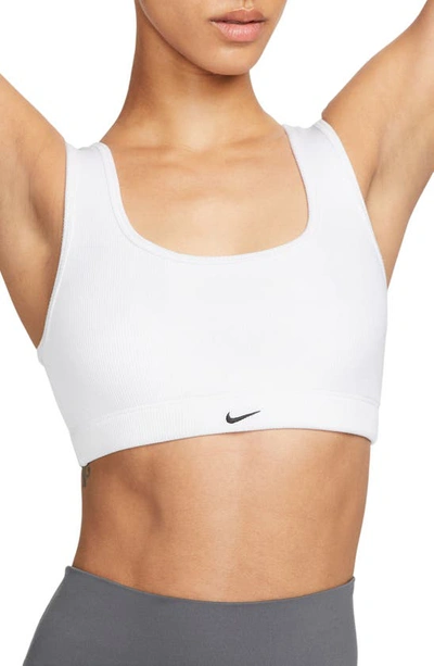 Shop Nike Alate All U Rib Sports Bra In White/ White/ Black