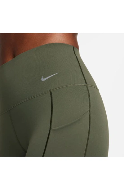 Shop Nike Universa Medium Support High Waist 7/8 Leggings In Cargo Khaki/ Black