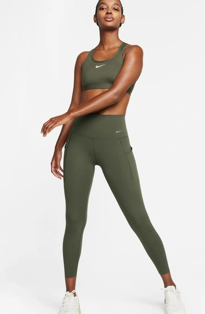 Shop Nike Universa Medium Support High Waist 7/8 Leggings In Cargo Khaki/ Black