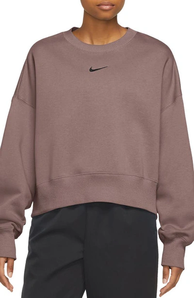 Shop Nike Phoenix Fleece Crewneck Sweatshirt In Smokey Mauve/ Black