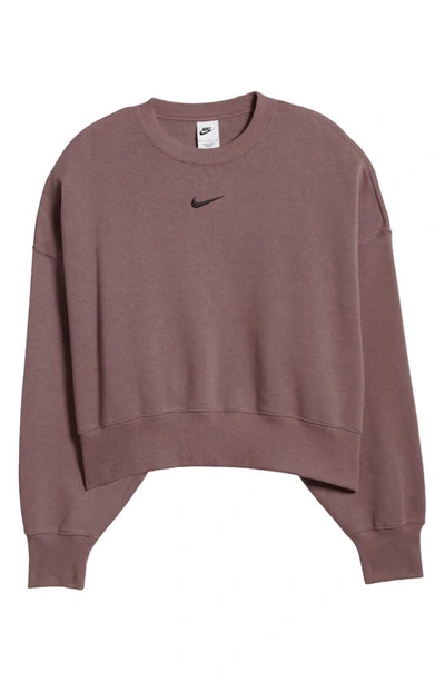 Shop Nike Phoenix Fleece Crewneck Sweatshirt In Smokey Mauve/ Black