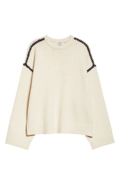 Shop Totême Shell Stitch Trim Wool, Cashmere & Cotton Sweater In Snow