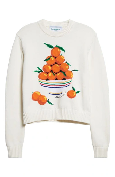 Shop Casablanca Pyramide D'oranges Intarsia Cotton Crewneck Sweater In White