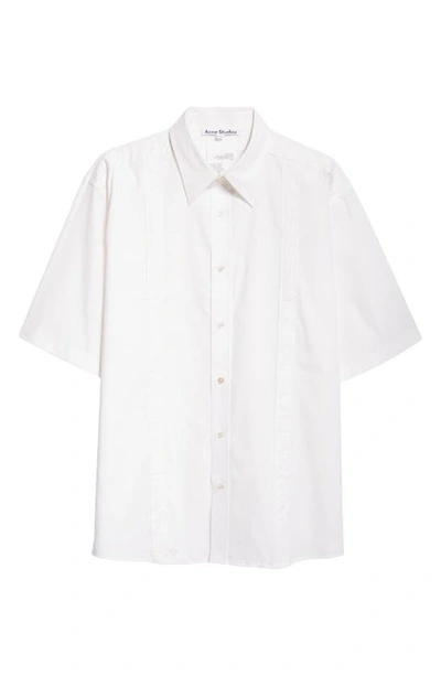 Shop Acne Studios Oversize Short Sleeve Stretch Cotton Button-up Shirt In White