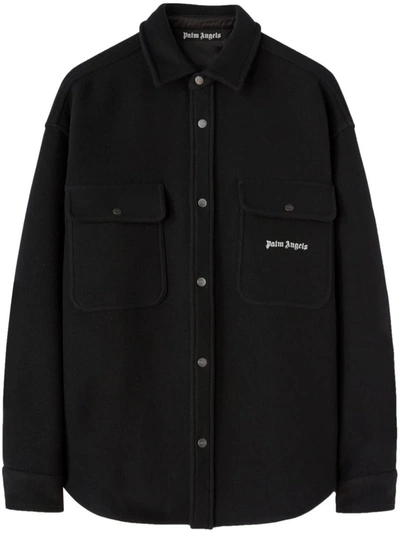 Shop Palm Angels Logo-embroidered Twill Shirt Jacket In Black White