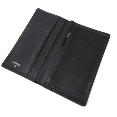 Pre-owned Chanel Coco Button Black Leather Wallet  ()