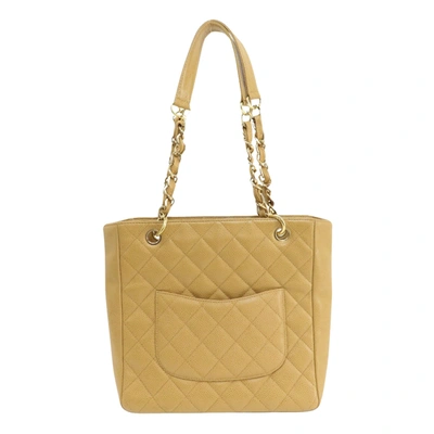 Pre-owned Chanel Pst (petite Shopping Tote) Beige Leather Tote Bag ()