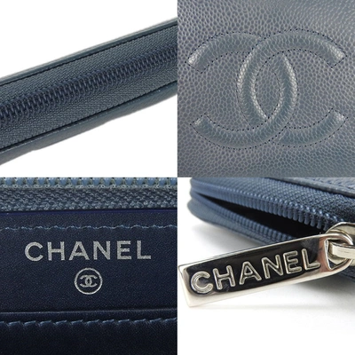 Pre-owned Chanel Portefeuille Zippé Blue Leather Wallet  ()