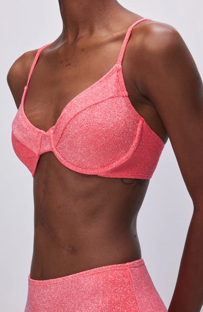 Shop Good American Sparkle Underwire Demi Bikini Top In Fiery Coral 002