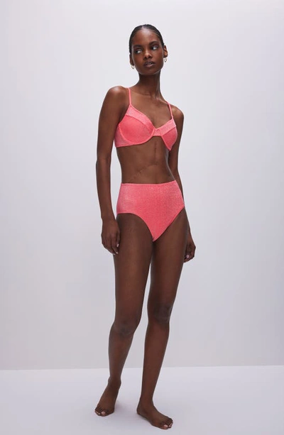 Shop Good American Sparkle Underwire Demi Bikini Top In Fiery Coral 002