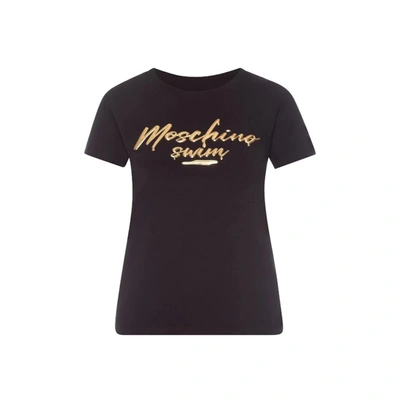 Shop Moschino Swim Cotton Logo T-shirt In Black