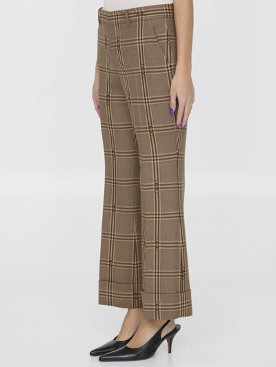 Shop Gucci Check Wool Trousers In Beige
