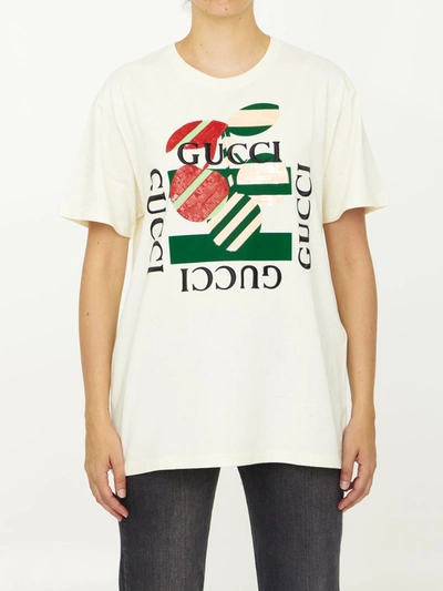 Shop Gucci Cotton Jersey T-shirt In Beige
