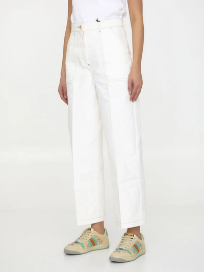 Shop Gucci Cotton Denim Trousers In White