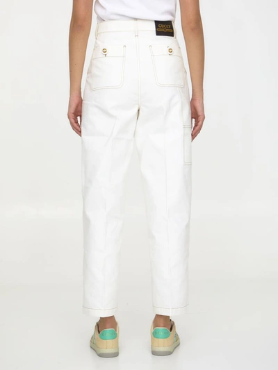 Shop Gucci Cotton Denim Trousers In White