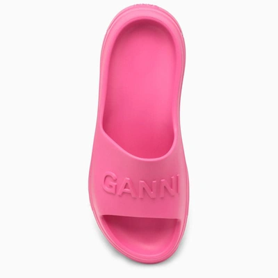 Shop Ganni Fucsia Slipper With Logo In Pink