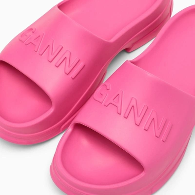 Shop Ganni Fucsia Slipper With Logo In Pink
