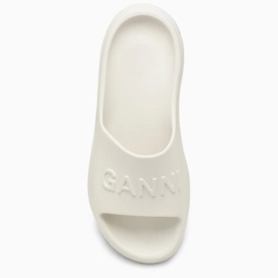 Shop Ganni Slipper With Logo In Beige