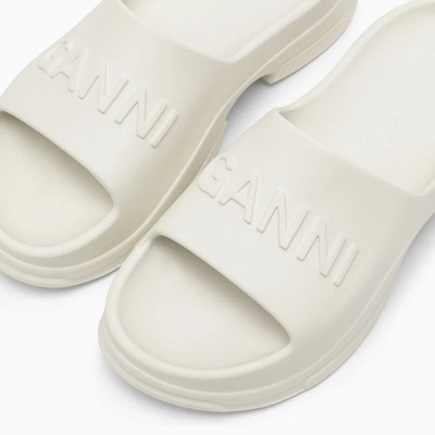 Shop Ganni White Slipper With Logo In Beige