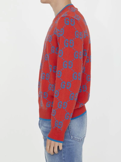 Shop Gucci Gg Jacquard Cotton Sweater In Red