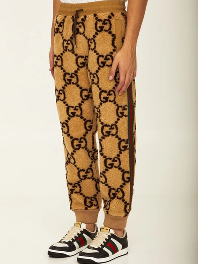 Shop Gucci Gg Jacquard Joggers In Beige