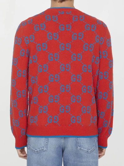 Shop Gucci Gg Jacquard Cotton Sweater In Red