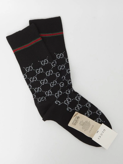 Shop Gucci Gg Socks With Web In Black