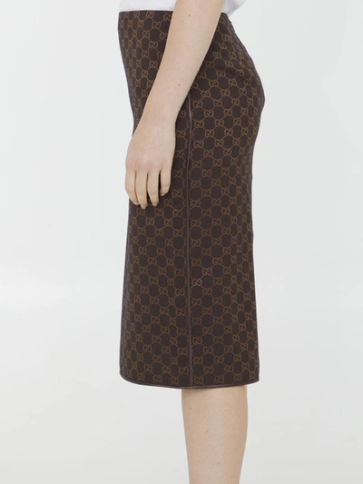 Shop Gucci Gg Viscose Skirt In Brown