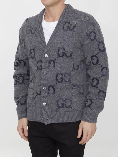 Shop Gucci Gg Wool Cardigan In Grey