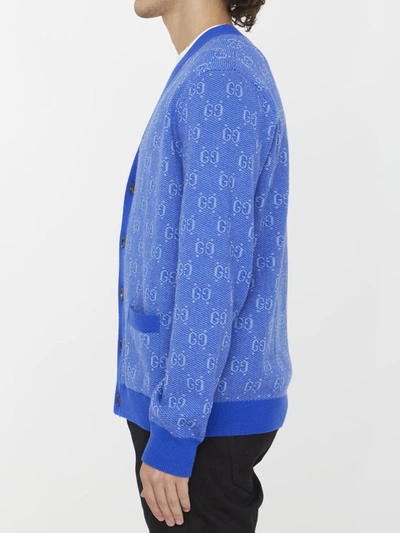 Shop Gucci Gg Wool Cardigan In Blue