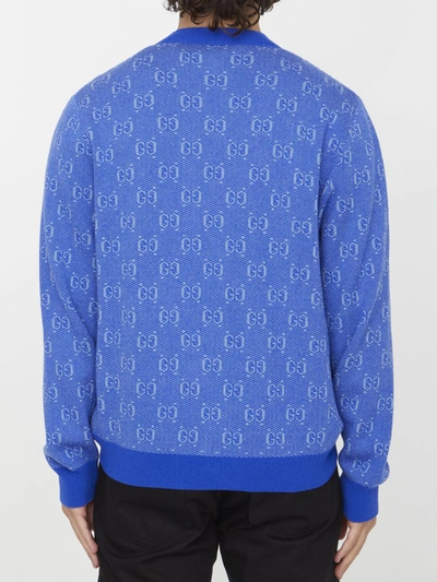 Shop Gucci Gg Wool Cardigan In Blue