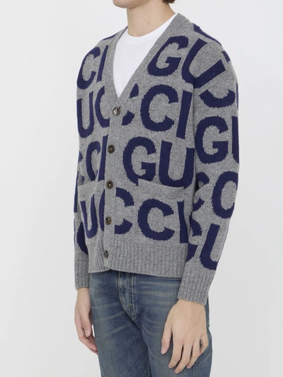 Shop Gucci Intarsia Cardigan In Grey