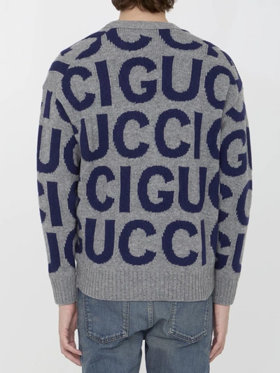 Shop Gucci Intarsia Cardigan In Grey
