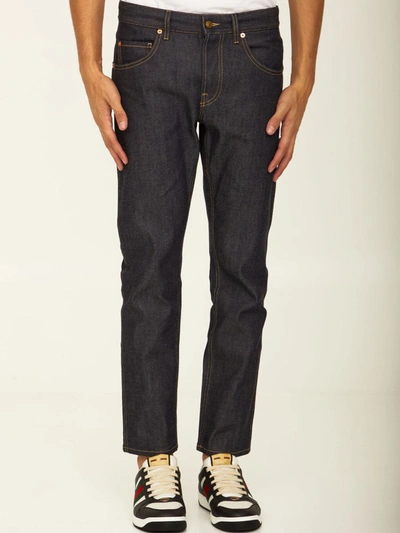 Shop Gucci Horsebit Blue Jeans