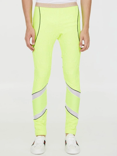 Shop Gucci Jacquard Jersey Leggings In Yellow