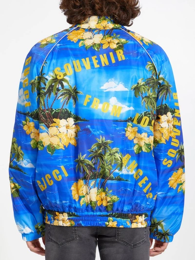Shop Gucci Nylon Jacket With Print In Blue