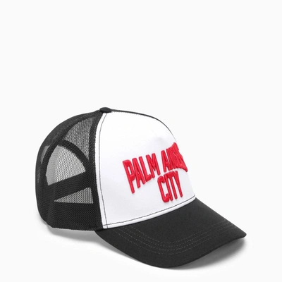 Shop Palm Angels Black/white Visor Hat With Logo In Multicolor