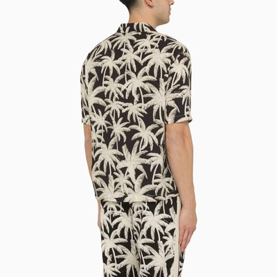 Shop Palm Angels Bowling Shirt With Palm Print In Black