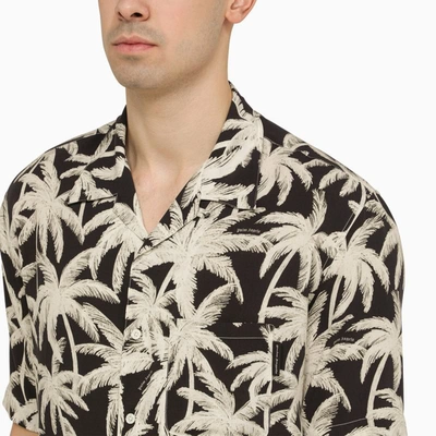 Shop Palm Angels Bowling Shirt With Palm Print In Black