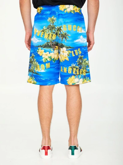 Shop Gucci Printed Nylon Swim Shorts In Blue