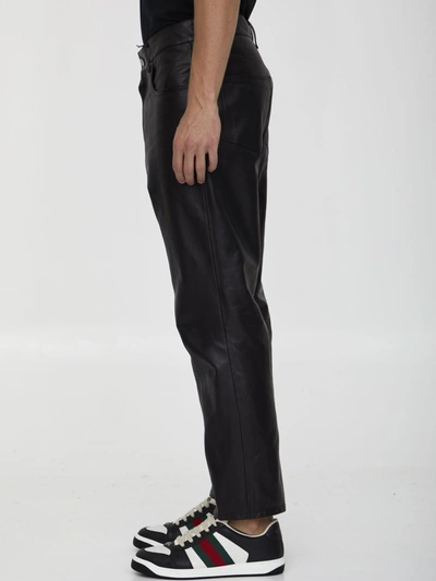 Shop Gucci Shiny Leather Trousers In Black